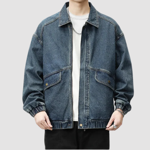 Veste homme effet denim coupe oversize avec col classique et poches à rabat