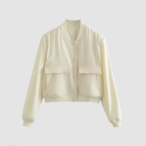 Veste bomber femme à boutons pression avec poches à rabat et col rond